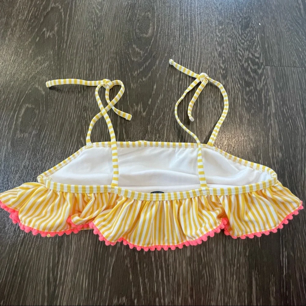 NWOT Old Navy Yellow Stripe and Coral Pom-Pom Bikini Top